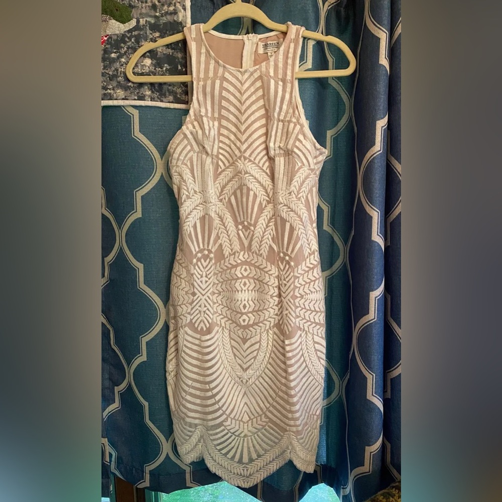 Cream Lace Halter Sheath Dress